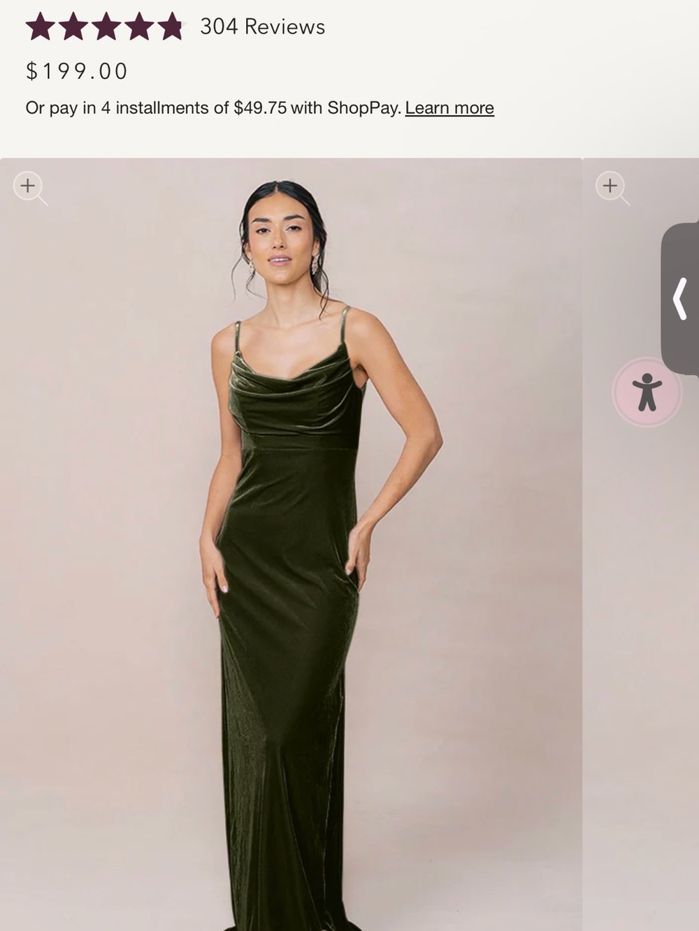 Revelry maternity skye Olive Green Velvet Cowl Maxi bridesmaids Dress